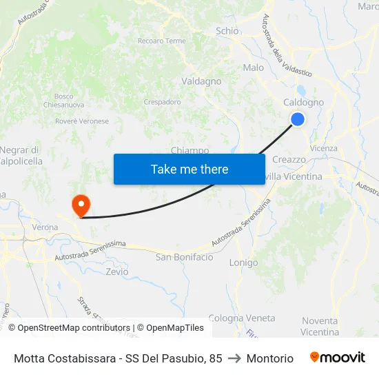 Motta Costabissara - Pasubio National Road, 85 to Montorio map