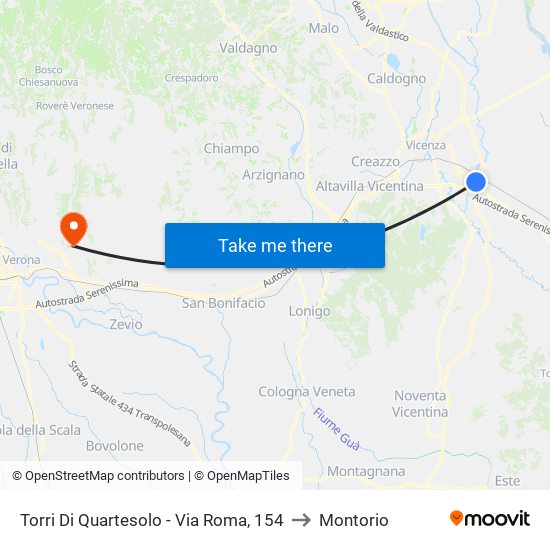Torri Di Quartesolo - Via Roma, 154 to Montorio map