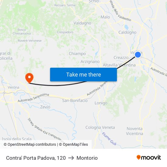 Contra' Porta Padova, 120 to Montorio map
