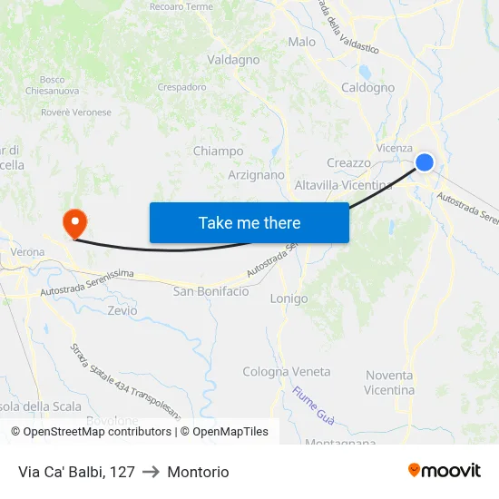 Ca' Balbi Street, 127 to Montorio map