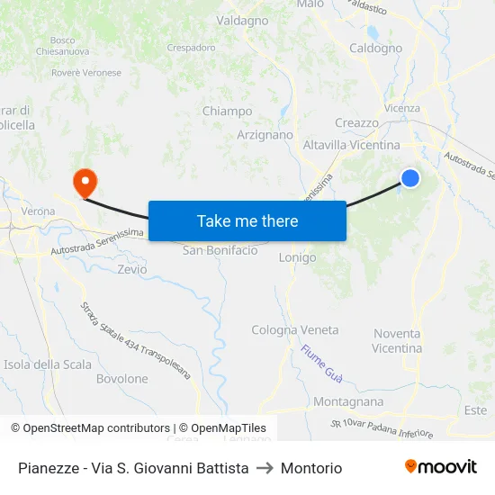 Pianezze - St. John the Baptist Street to Montorio map