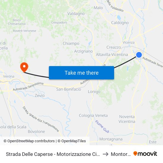 Strada Delle Caperse - Motorizzazione Civile to Montorio map