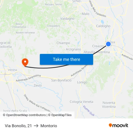 Via Bonollo, 21 to Montorio map