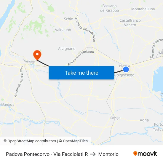 Padua Pontecorvo - Facciolati Street R to Montorio map
