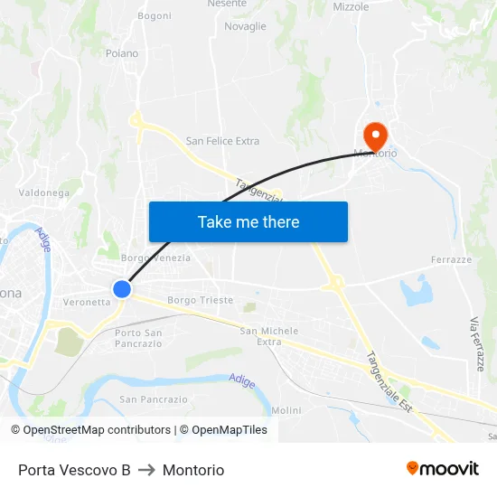 Porta Vescovo B to Montorio map