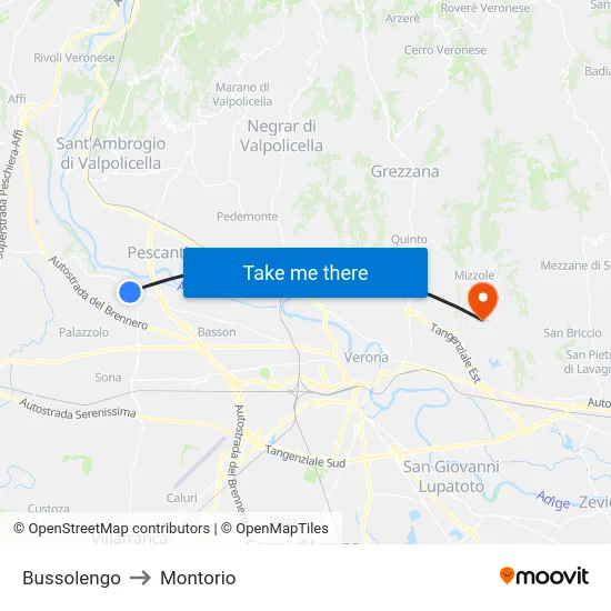 Bussolengo to Montorio map