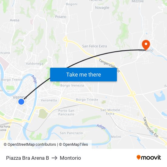 Piazza Bra Arena B to Montorio map