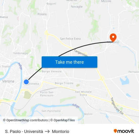 S. Paolo - Università to Montorio map