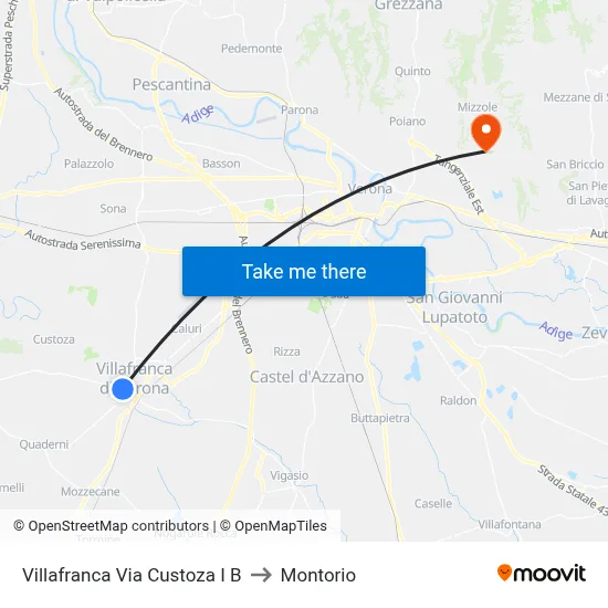 Villafranca Via Custoza I B to Montorio map