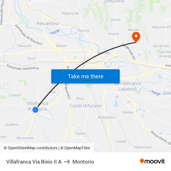 Villafranca Via Bixio II A to Montorio map