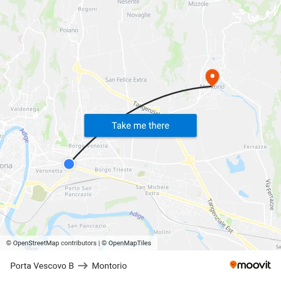 Porta Vescovo B to Montorio map