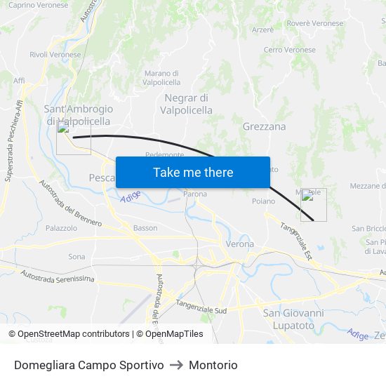 Domegliara Campo Sportivo to Montorio map