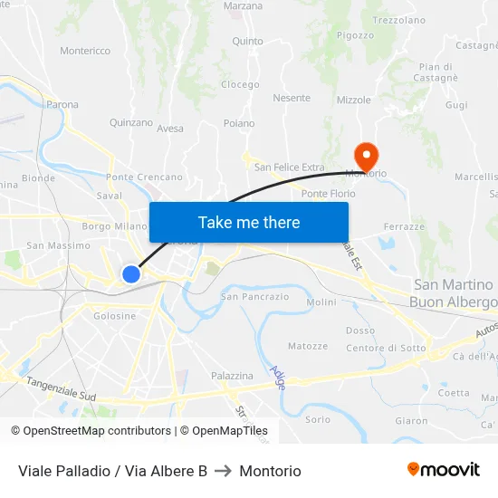 Viale Palladio / Via Albere B to Montorio map