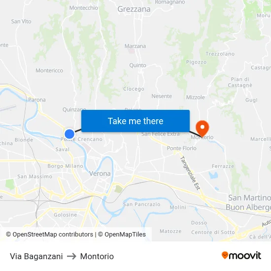Via Baganzani to Montorio map