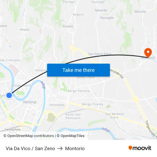 Via Da Vico / San Zeno to Montorio map