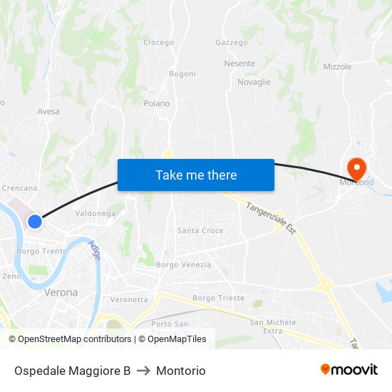 Ospedale Maggiore B to Montorio map