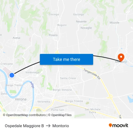 Ospedale Maggiore B to Montorio map