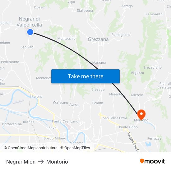 Negrar Mion to Montorio map