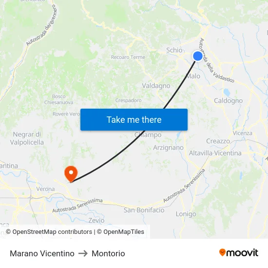 Marano Vicentino to Montorio map