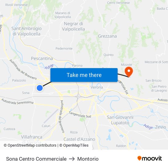 Sona Centro Commerciale to Montorio map