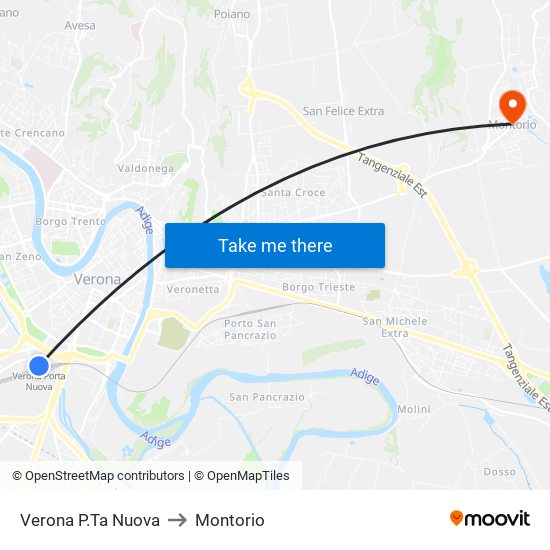 Verona P.Ta Nuova to Montorio map