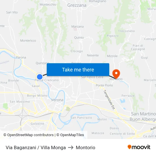 Via Baganzani / Villa Monga to Montorio map