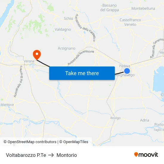 Voltabarozzo Bridge to Montorio map