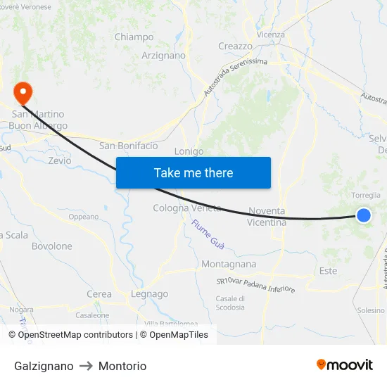 Galzignano to Montorio map