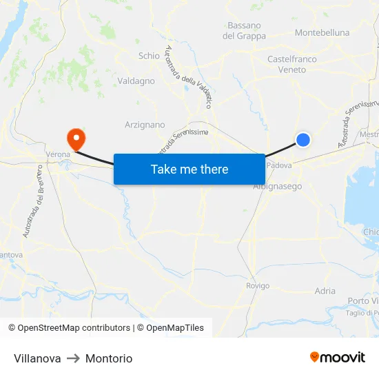 Villanova to Montorio map