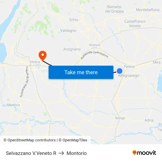 Selvazzano Veneto to Montorio map