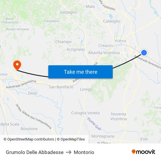 Grumolo Delle Abbadesse to Montorio map
