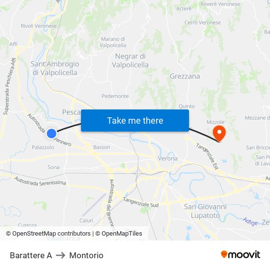 Barattere A to Montorio map