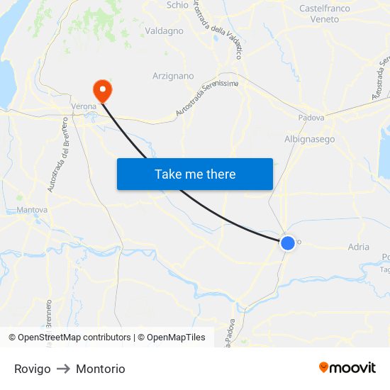 Rovigo to Montorio map