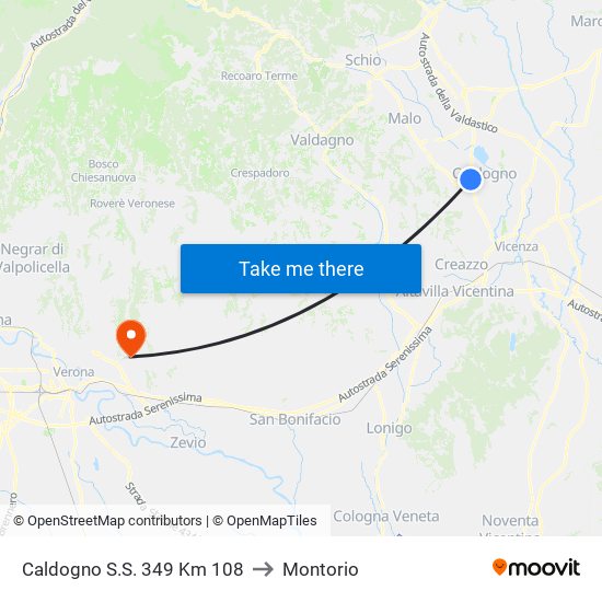 Caldogno S.S. 349 Km 108 to Montorio map