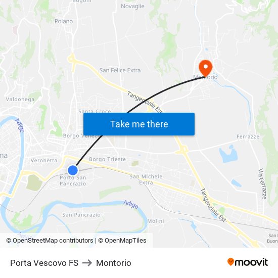 Porta Vescovo FS to Montorio map