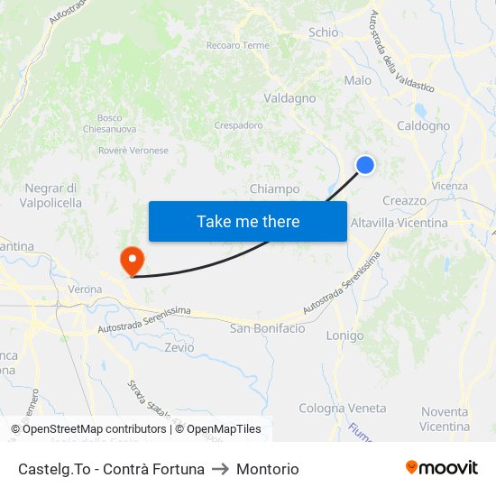Castelg.To - Contrà Fortuna to Montorio map