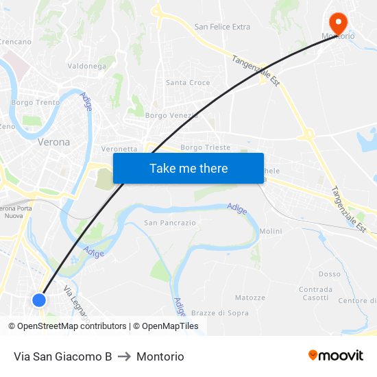 Via San Giacomo B to Montorio map