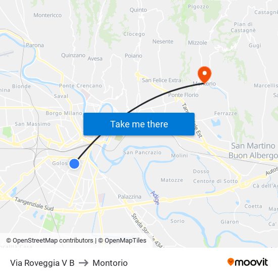 Via Roveggia V B to Montorio map