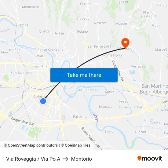 Via Roveggia / Via Po A to Montorio map