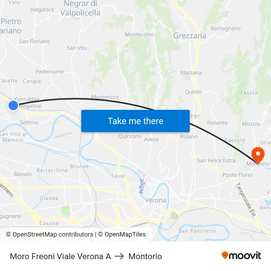 Moro Freoni Verona Avenue A to Montorio map