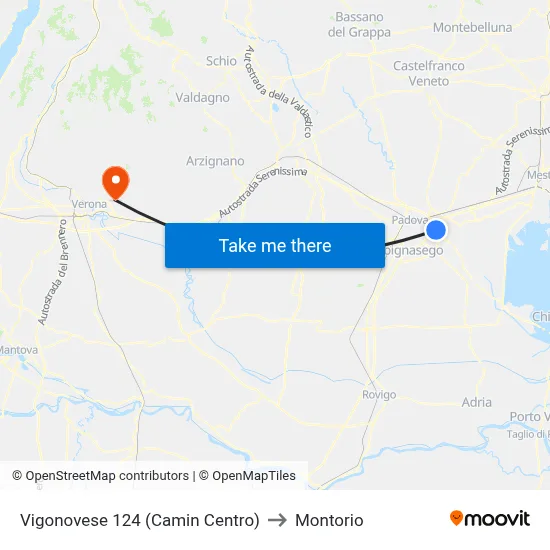 Vigonovese 124 (Camin Center) to Montorio map