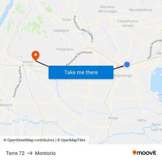 Torre 72 to Montorio map