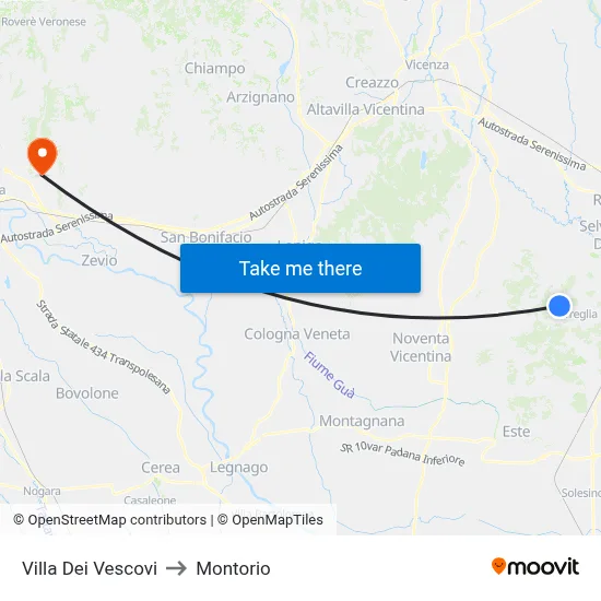 Bishops' Villa to Montorio map