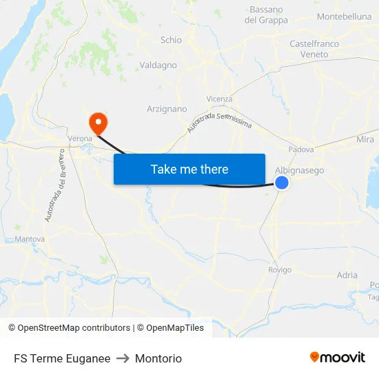 FS Terme Euganee to Montorio map