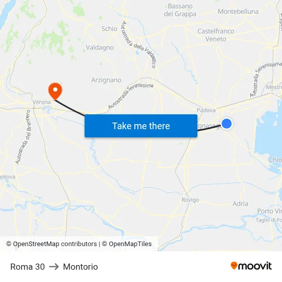 Roma 30 to Montorio map