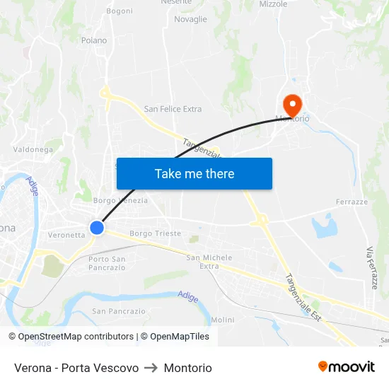 Verona - Porta Vescovo to Montorio map