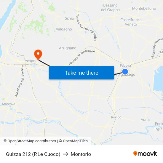 Guizza 212 (P.Le Cuoco) to Montorio map
