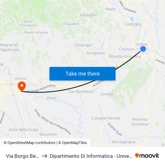Via Borgo Berga, 11 to Dipartimento Di Informatica - Università Di Verona map