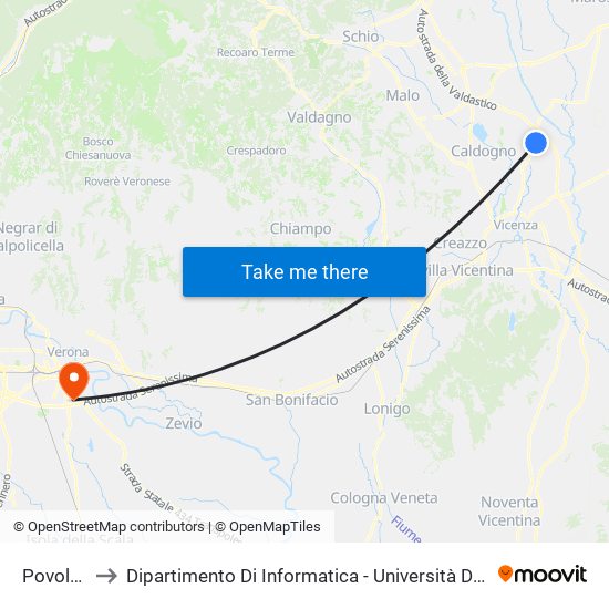 Povolaro to Dipartimento Di Informatica - Università Di Verona map