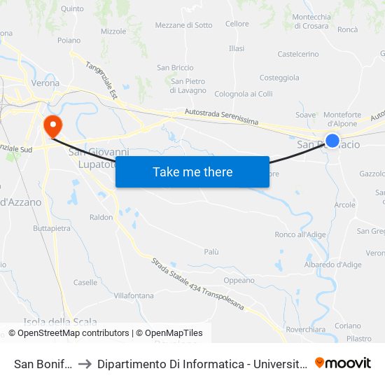 San Bonifacio to Dipartimento Di Informatica - Università Di Verona map